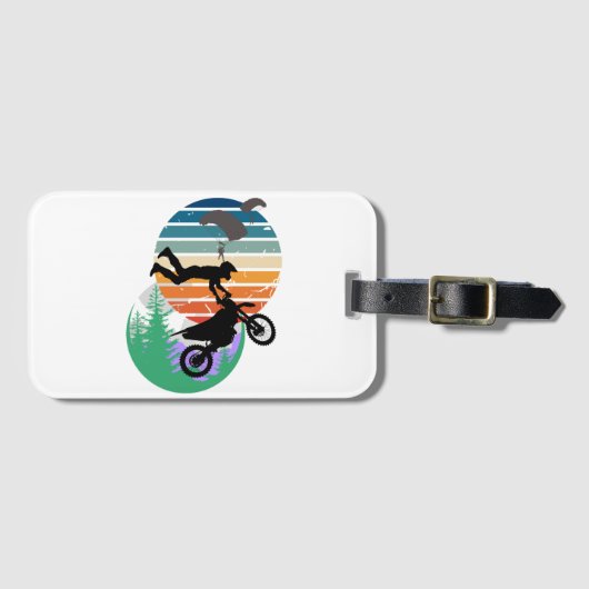 Motorfiets, parachutes en het buitenleven bagagelabel (Voorkant (horizontaal))