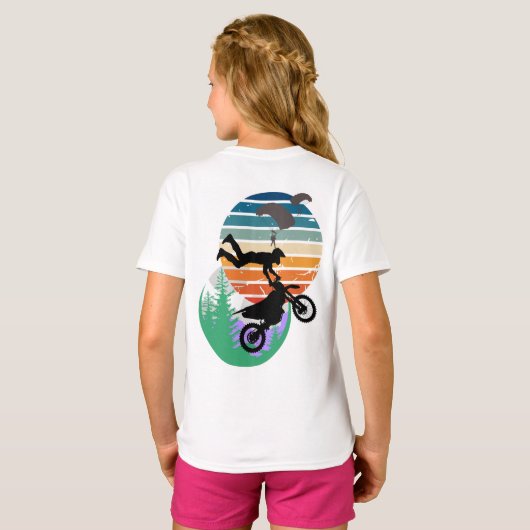 Motorfiets, parachutes en het buitenleven t-shirt (Achterkant volledig)
