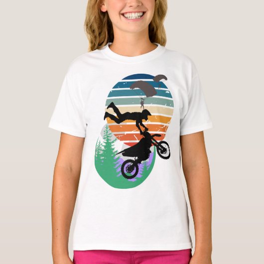 Motorfiets, parachutes en het buitenleven t-shirt (Voorkant)