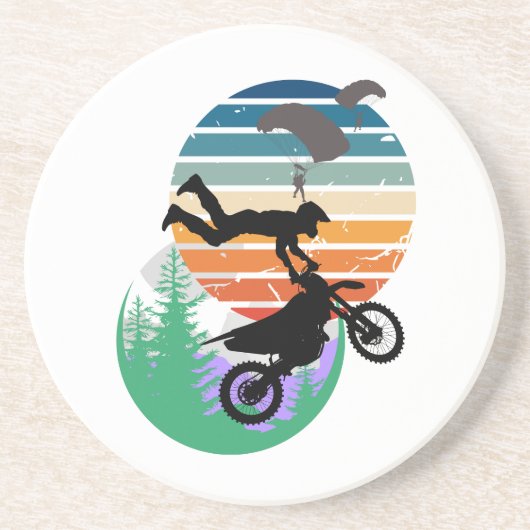 Motorfiets, parachutes en het buitenleven zandsteen onderzetter (Voorkant)