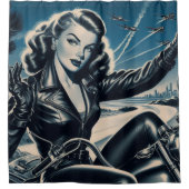  Motorfiets Pin Up Douchegordijn (Voorkant)