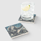 Motorfiets Pin Up Stenen Onderzetter (Zijkant)