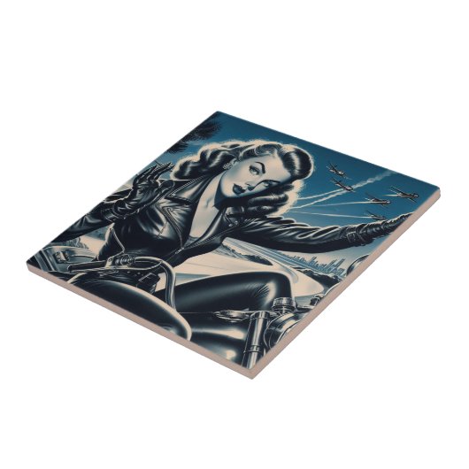  Motorfiets Pin Up Tegeltje (Zijkant)