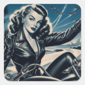 Motorfiets Pin Up Vierkante Sticker (Voorkant)