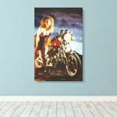 Motorfiets Pinup Meisje Canvas Afdruk (Insitu (Houten vloer))