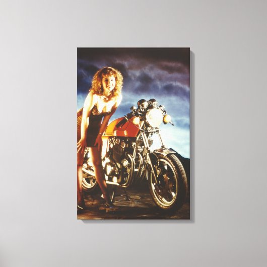 Motorfiets Pinup Meisje Canvas Afdruk (Voorkant)