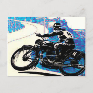  motorfiets race - Blauw landschap Briefkaart