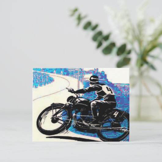  motorfiets race - Blauw landschap Briefkaart (Staand voorkant)