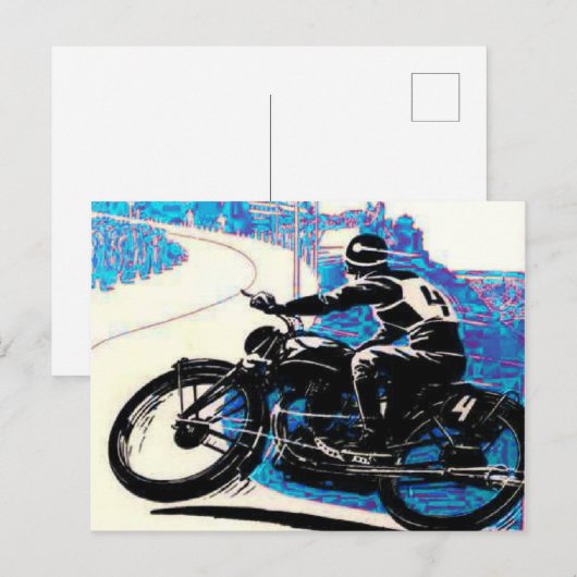  motorfiets race - Blauw landschap Briefkaart (Voorkant / Achterkant)