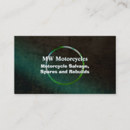 Motorfiets Rebuild, groene lederen look, metalen r Visitekaartje
