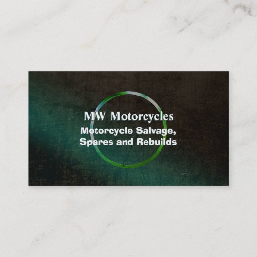 Motorfiets Rebuild, groene lederen look, metalen r Visitekaartje (Voorkant)