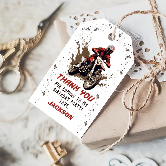 Motorfiets Red Dirt Bike Verjaardag Dank u Cadeaulabel