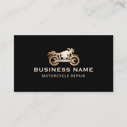 Motorfiets Reparatie Service Modern Zwart & Goud Visitekaartje (Voorkant)