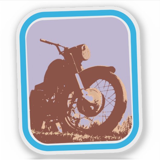  motorfiets retro pop art stijl met rand sticker (Voorkant)