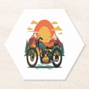 Motorfiets Retro Vintage Zonsondergang Kartonnen Onderzetters