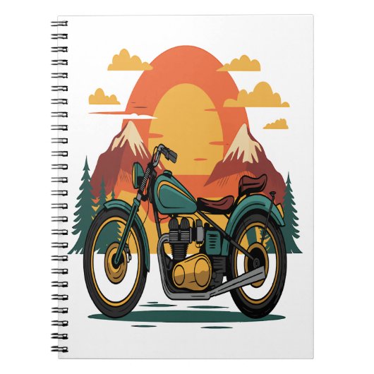 Motorfiets Retro  Zonsondergang Notitieboek (Voorkant)