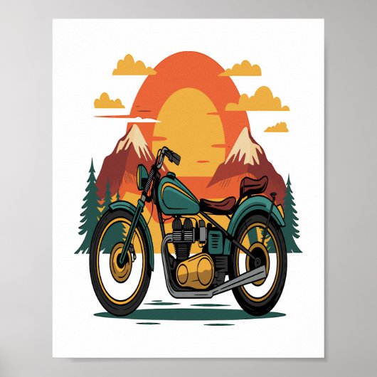 Motorfiets Retro  Zonsondergang Poster (Voorkant)