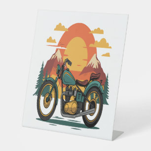 Motorfiets Retro Zonsondergang Reclamebord Met Voetstuk