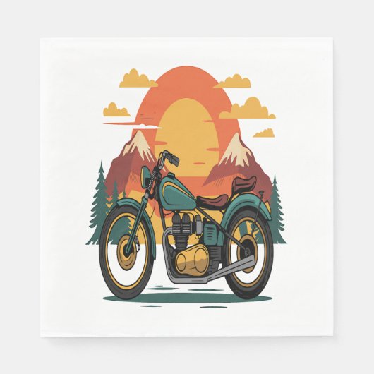 Motorfiets Retro Zonsondergang Servet (Voorkant)