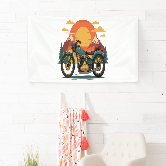 Motorfiets Retro  Zonsondergang Spandoek (Insitu)