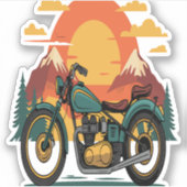 Motorfiets Retro Zonsondergang Sticker (Voorkant)