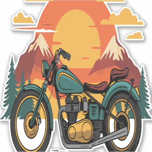 Motorfiets Retro Zonsondergang Sticker (Voorkant)
