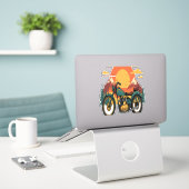 Motorfiets Retro Zonsondergang Sticker (Laptop op bureau)