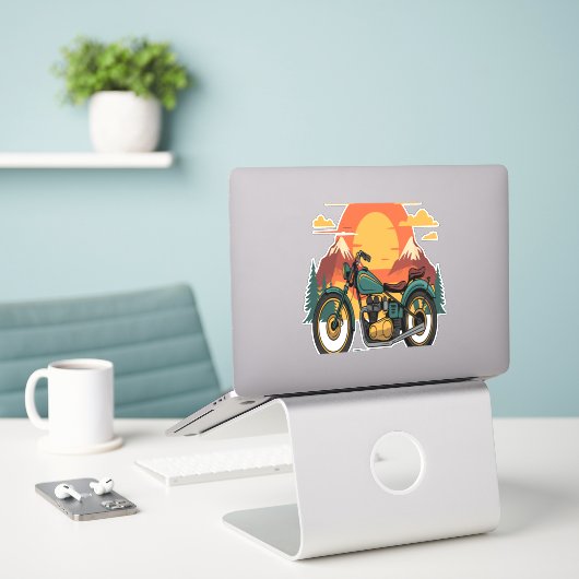 Motorfiets Retro  Zonsondergang Sticker (Laptop op bureau)