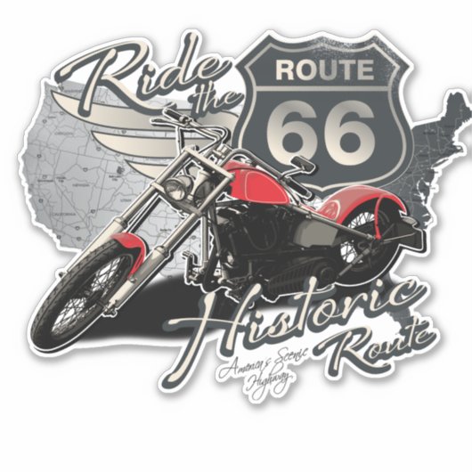 Motorfiets rijdt de historische route 66 Amerikaan Sticker (Voorkant)