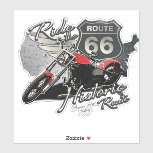 Motorfiets rijdt de historische route 66 Amerikaan Sticker (Vel)