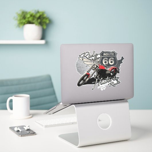 Motorfiets rijdt de historische route 66 Amerikaan Sticker (Laptop op bureau)