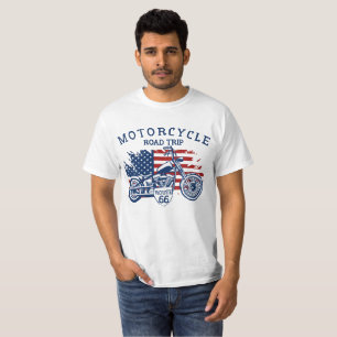 Motorfiets Road Trip Route 66 USA Vlag T-Shirt