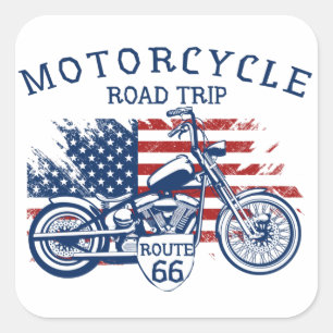 Motorfiets Road Trip Route 66 USA Vlag Vierkante Sticker