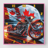 Motorfiets schittert 's nachts met Canadese vlag Vierkante Klok (Voorkant)