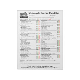 Motorfiets Service Checklist 8.5x11 Notitieblok