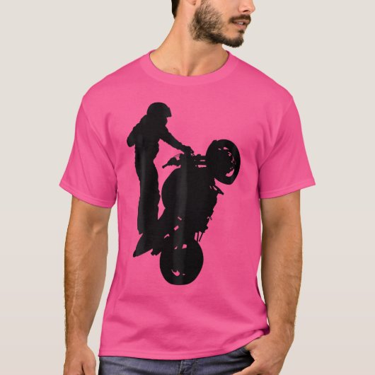 Motorfiets Shirt Motorfiets Wheelie Biker (Voorkant)
