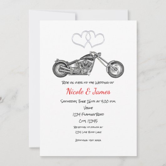 Motorfiets & Silver Hearts Biker Bruiloft Kaart (Voorkant)