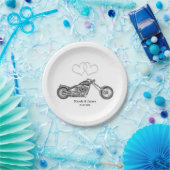 Motorfiets & Silver Hearts Biker Bruiloft Papieren Bordje (Feest)