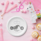 Motorfiets & Silver Hearts Biker Bruiloft Papieren Bordje (Feest)