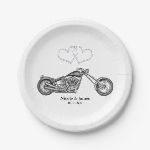 Motorfiets & Silver Hearts Biker Bruiloft Papieren Bordje