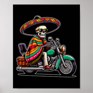 Motorfiets Skeleton Biker Mexicaanse Sombrero Cinc Poster