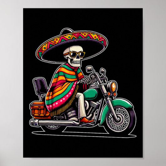 Motorfiets Skeleton Biker Mexicaanse Sombrero Cinc Poster (Voorkant)
