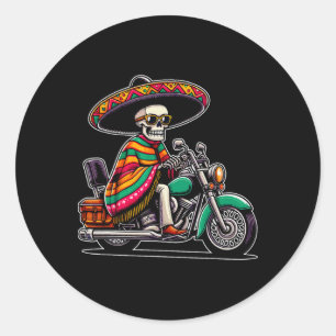 Motorfiets Skeleton Biker Mexicaanse Sombrero Cinc Ronde Sticker