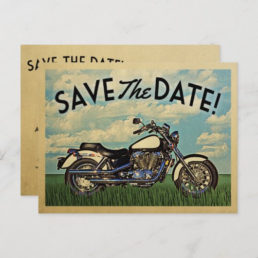 Motorfiets sparen de datum  fietsbruiloft aankondigingskaart (Voorkant / Achterkant)
