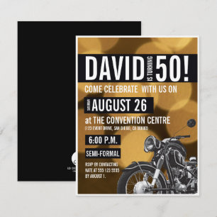 Motorfiets thema 50e verjaardagsfeestje Goud zwart Kaart