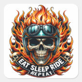 Motorfiets-thema schedel en vlam kunst vierkante sticker (Voorkant)