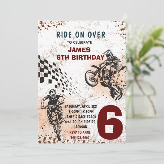 Motorfiets uitnodiging Dirt Bike Feest Uitnodiging (Staand voorkant)