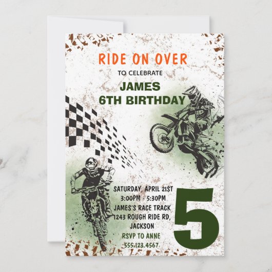 Motorfiets uitnodiging Dirt Bike Party uitnodiging (Voorkant)