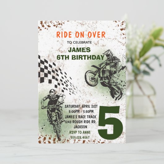 Motorfiets uitnodiging Dirt Bike Party uitnodiging (Staand voorkant)