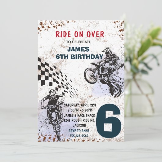 Motorfiets uitnodiging Dirt Bike Party uitnodiging (Staand voorkant)